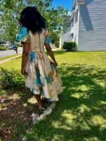 Luxury Damask Brocade kiss Sleeves Floral Dress - Image 4