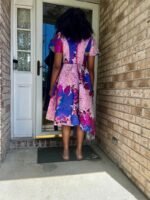 Luxury Damask Brocade kiss Sleeves Floral Dress - Image 5