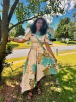 Luxury Damask Brocade kiss Sleeves Floral Dress