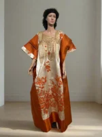 African Luxury Embroidered Damask Brocade Bubu - Image 3