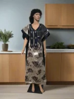 African Luxury Embroidered Damask Brocade Bubu - Image 9