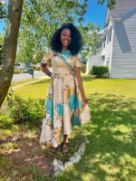 Luxury Damask Brocade kiss Sleeves Floral Dress - Image 7