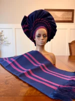 Traditional African Bridal and Rich Aunty Headgear/Head Tie Aso-Oke/Kente Auto Gele 2p Set Gele and Ipele - Image 7