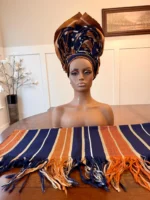 Traditional African Bridal and Rich Aunty Headgear/Head Tie Aso-Oke/Kente Auto Gele 2p Set Gele and Ipele - Image 6