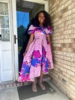 Luxury Damask Brocade kiss Sleeves Floral Dress - Image 8