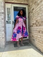 Luxury Damask Brocade kiss Sleeves Floral Dress - Image 9