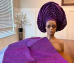 Traditional African Bridal and Rich Aunty Headgear/Head Tie Aso-Oke/Kente Auto Gele 2p Set Gele and Ipele - Image 8