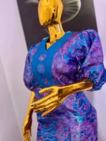 African Unique Rich Aunty Damask Brocade Embroidered Kaftan Dress - Image 2