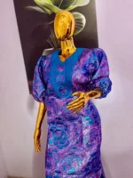 African Unique Rich Aunty Damask Brocade Embroidered Kaftan Dress - Image 3