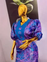 African Unique Rich Aunty Damask Brocade Embroidered Kaftan Dress - Image 4