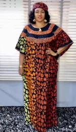 African Ankara Hand Beaded Round Neck Maxi Bubu/Dress