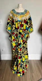 African Ankara Hand Beaded Round Neck Maxi Bubu/Dress - Image 8