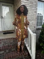 African Print Ankara Kimono Style Front Zipper 2p Pant Set - Image 3