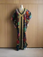 African Print Ankara Hand Beaded Bubu Maxi Dress - Image 7