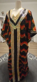 African Print Ankara Hand Beaded Bubu Maxi Dress - Image 8