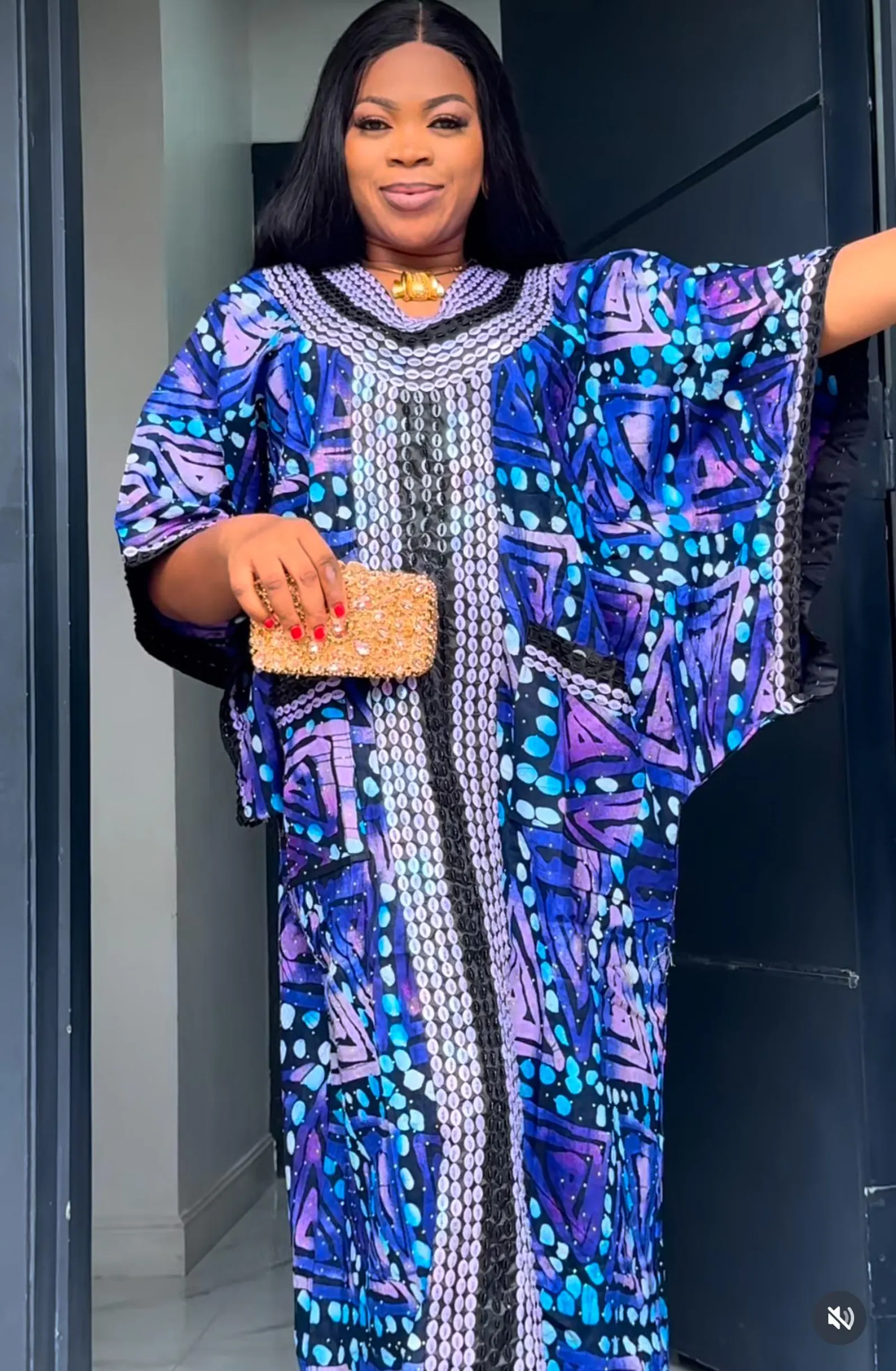 African Print Ankara Hand Beaded Bubu Maxi Dress - Image 1