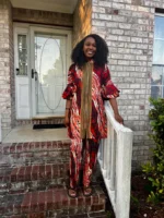African Print Ankara Kimono Style Front Zipper 2p Pant Set - Image 2