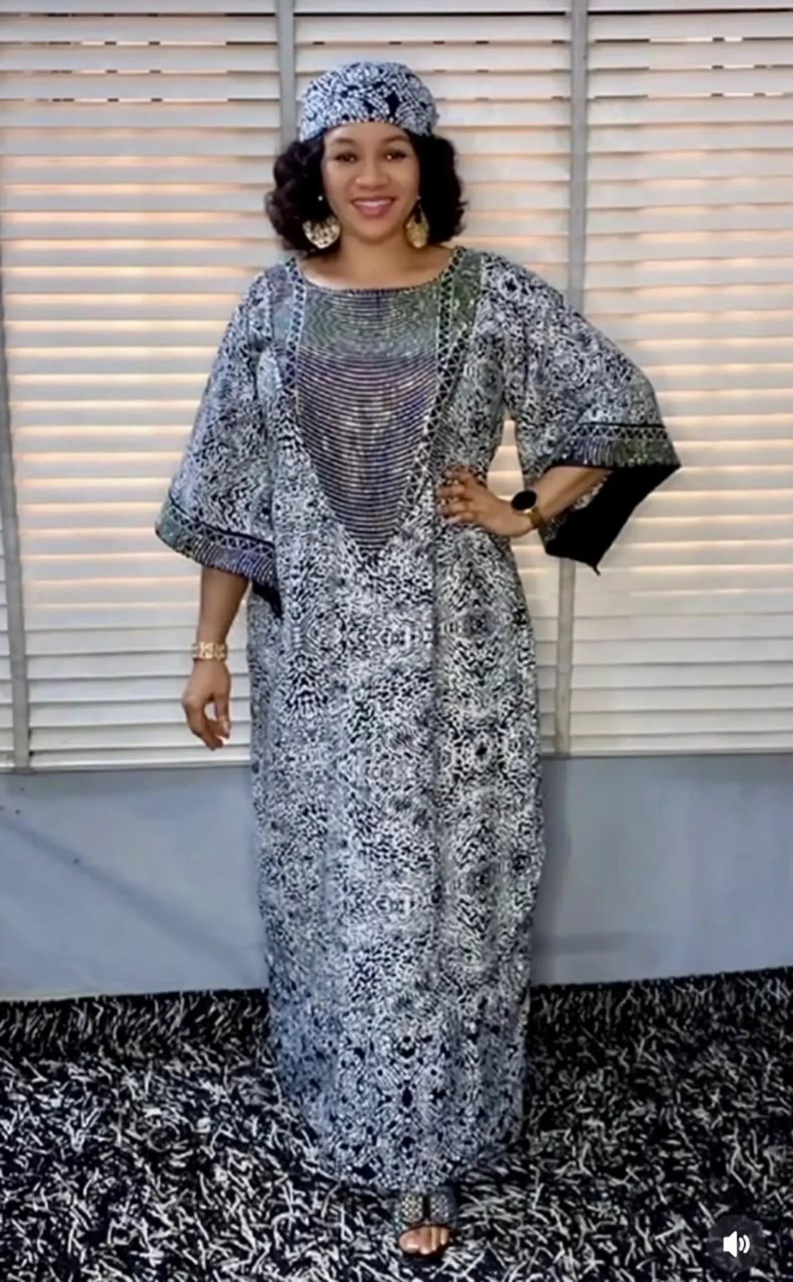 Beautiful Glittering Stone design African Ankara Print Kaftan/Dress - Image 1