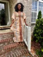 African Jaquard Brocade Beaded Afro Phoebe Kaftan/Bubu Dress