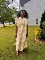 Luxury Gold African European Damask Brocade Bubu Maxi Dress - Image 4