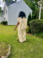 Luxury Gold African European Damask Brocade Bubu Maxi Dress - Image 2