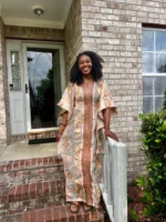African Jaquard Brocade Beaded Afro Phoebe Kaftan/Bubu Dress - Image 6