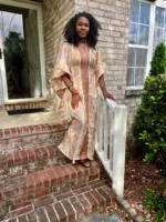 African Jaquard Brocade Beaded Afro Phoebe Kaftan/Bubu Dress - Image 9