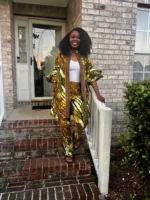 African Print Ankara Kimono Style Front Zipper 2p Pant Set - Image 4