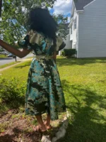 African Unique Luxury Damask Brocade Flare Dress - Image 5