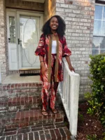 African Print Ankara Kimono Style Front Zipper 2p Pant Set - Image 6