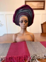 Traditional African Bridal and Rich Aunty Headgear/Head Tie Aso-Oke/Kente Auto Gele 2p Set Gele and Ipele - Image 5