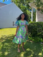 African Unique Luxury Damask Brocade Flare Dress - Image 7