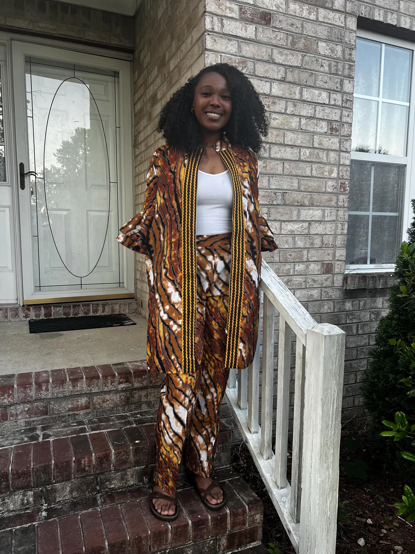African Print Ankara Kimono Style Front Zipper 2p Pant Set - Image 1