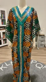 African Print Hand Beaded Luxury Dress - Image 8