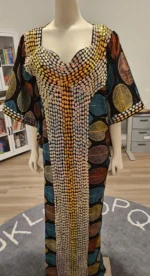 African Print Hand Beaded Luxury Dress - Image 6