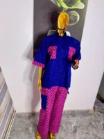 Mixed Pattern African Ankara Print 2p Pant Set - Image 4