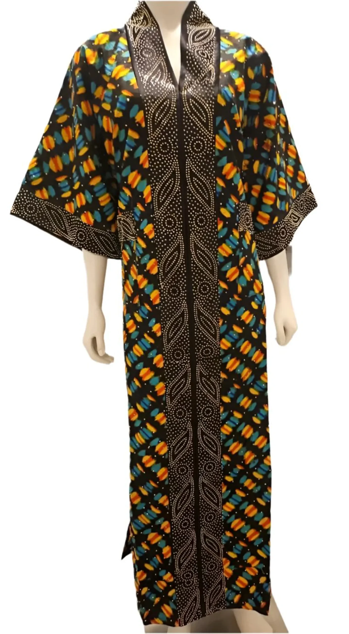 African Ankara Kimono Stoned Kaftan Dress - Image 1