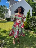 African Unique Luxury Damask Brocade Flare Dress - Image 10