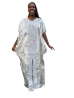 Luxury White African Damask Brocade Bubu Maxi Dress - Image 4