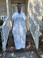 Luxury White African Damask Brocade Bubu Maxi Dress - Image 5