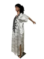 Luxury White African Damask Brocade Bubu Maxi Dress - Image 7