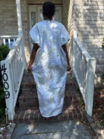 Luxury White African Damask Brocade Bubu Maxi Dress - Image 8
