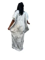 Luxury White African Damask Brocade Bubu Maxi Dress - Image 9