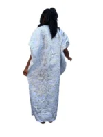 Luxury White African Damask Brocade Bubu Maxi Dress - Image 10