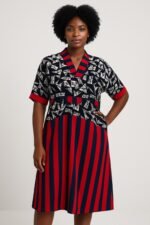 African Ankara Mixed Pattern V Neck Double Pocket Kaftan Style Dress
