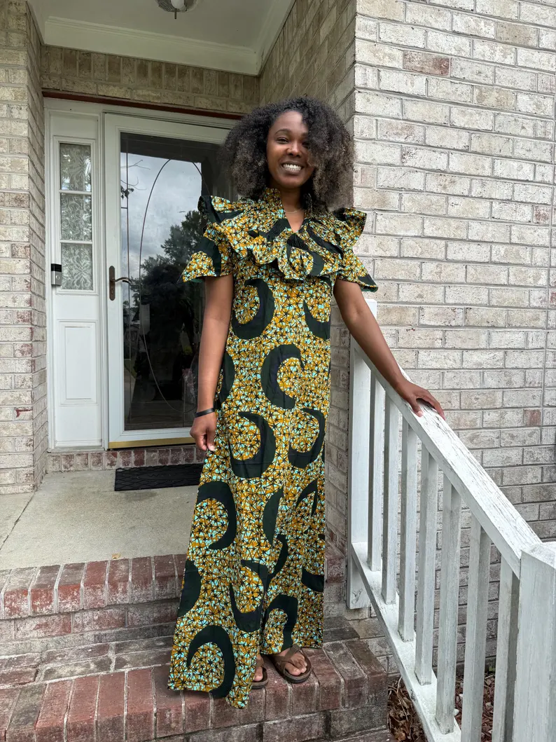 African Ankara Print Afro Hadassah Smoked Top Dress - Image 1