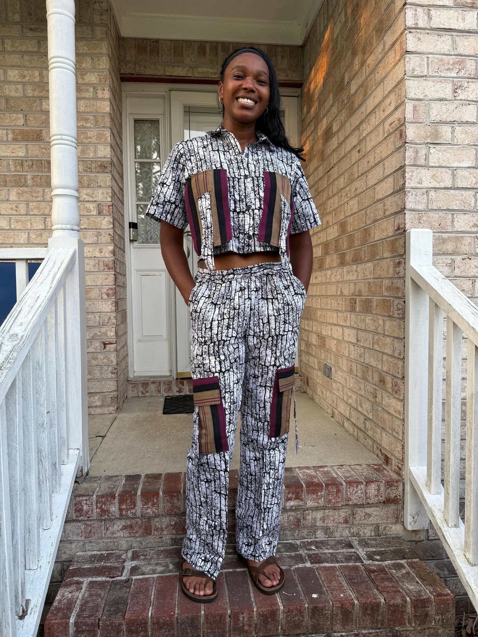 African Print Ankara Mixed Aso-Oke/Kente Afro Gabriella Cropped Top 2p Pant Set - Image 1