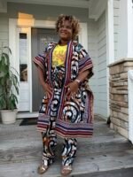 Modern African Print Ankara Aso-Oke/Kente Kimono 2p Pant Set - Image 2