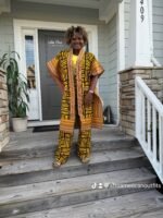 Modern African Print Ankara Aso-Oke/Kente Kimono 2p Pant Set - Image 6