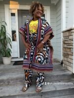 Modern African Print Ankara Aso-Oke/Kente Kimono 2p Pant Set - Image 7
